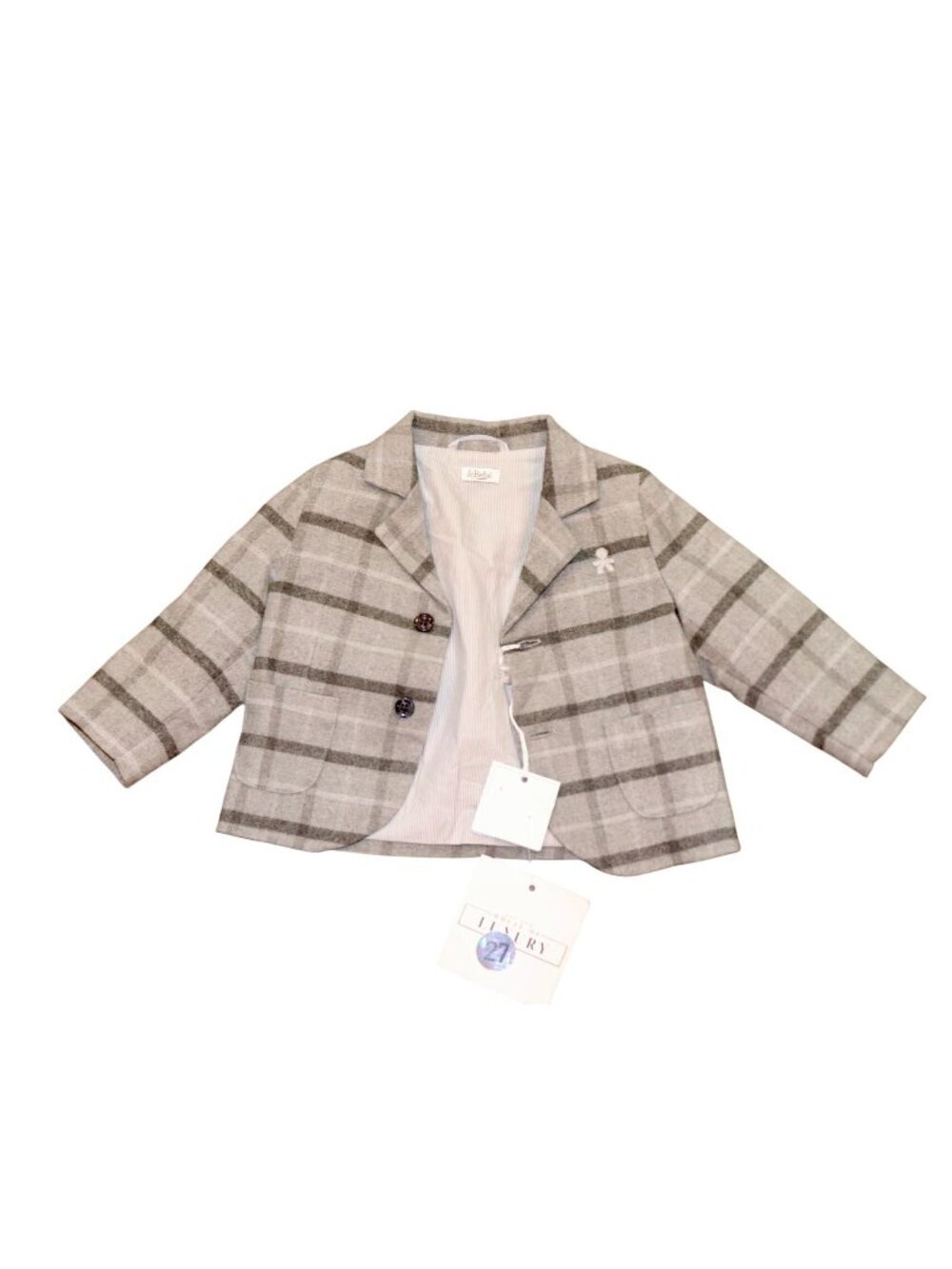 Le Bebe Baby Blazer Jacket Gray Plaid, 6M NWT